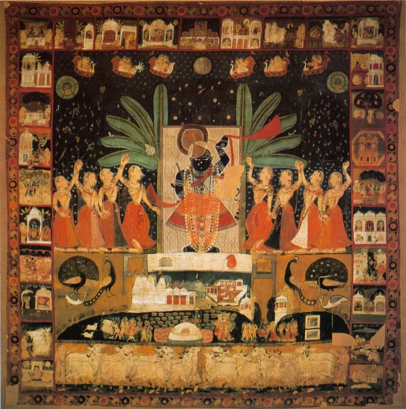 Krishna as Shrinathji and the Dancing Gopis, from the temple of Nathdvara